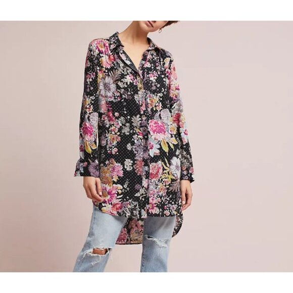 Maeve Tops - Anthropologie Maeve Autumnal Tunic Top Size XS Button Up Oversized Floral Boho